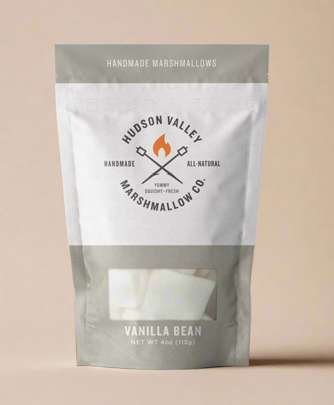 Hudson Valley Marshmallow Co. package of vanilla bean marshmallows on a white background