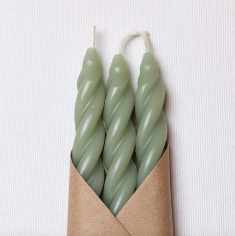 Sage Beeswax Spiral Taper Candle Set