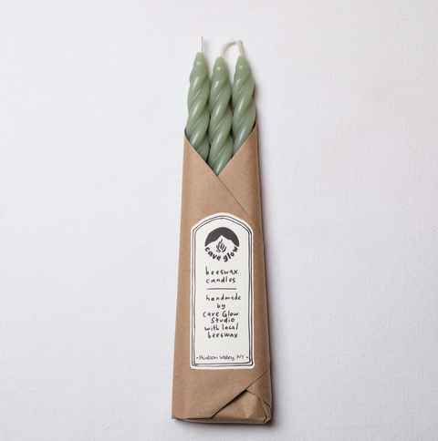 Sage Beeswax Spiral Taper Candle Set