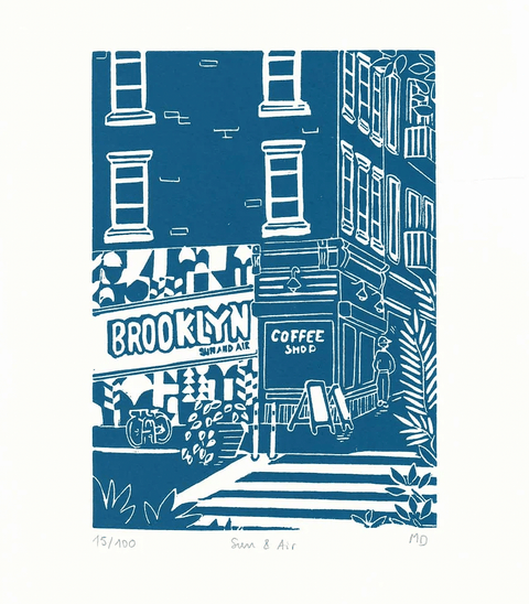 Brooklyn Coffee Shop Linocut Print - The WonderMart