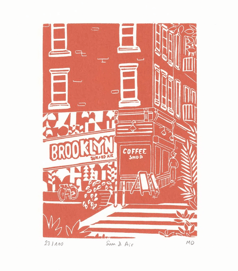Brooklyn Coffee Shop Linocut Print - The WonderMart