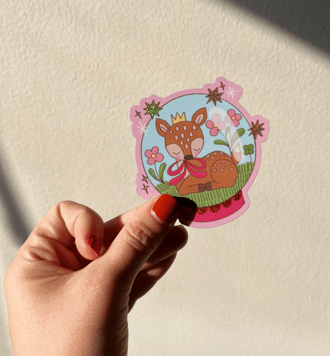 Fawn Globe Glitter Sticker - The WonderMart