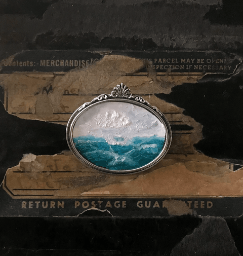 MARBLE SEA Impressionist Oil Painting Brooch - The WonderMart