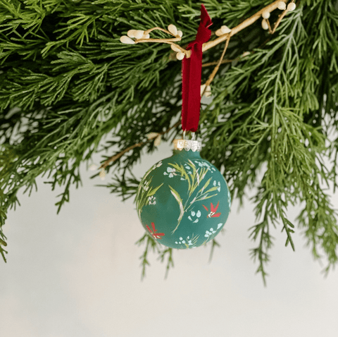 Poinsettia in Evergreen Hand Painted Ornament - The WonderMart