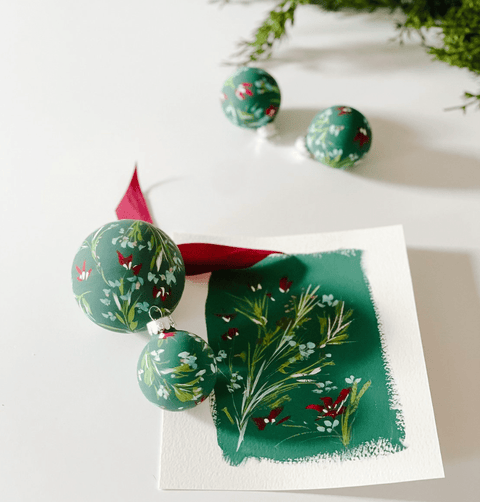 Poinsettia in Evergreen Hand Painted Ornament - The WonderMart
