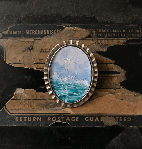 WHITE WATER Impressionist Oil Painting Brooch - The WonderMart