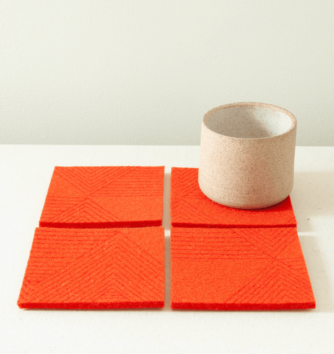 Wool Felt Coaster Set, Red Zig Zag - The WonderMart