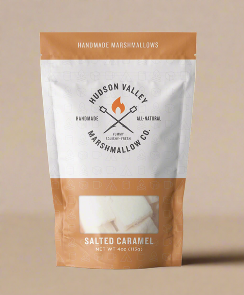 Hudson Valley Marshmallow Co. package of salted caramel marshmallows on a white background