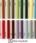 Color swatch chart with various colors and Marney Ash branding.