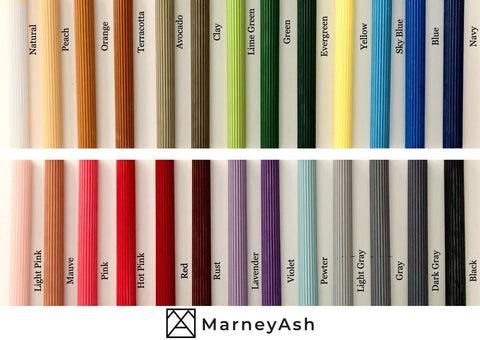 Color swatch chart with various colors and Marney Ash branding.