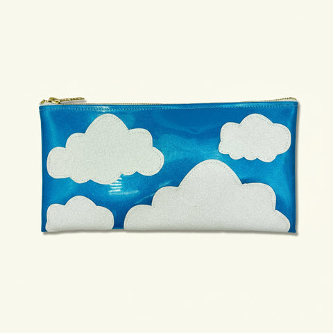 Pouch with cloud design on a blue background