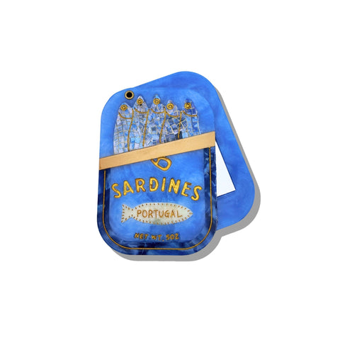 Blue container labeled 'Sardines from Portugal' on a white background