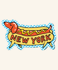 Weiner dog sticker with 'New York' text