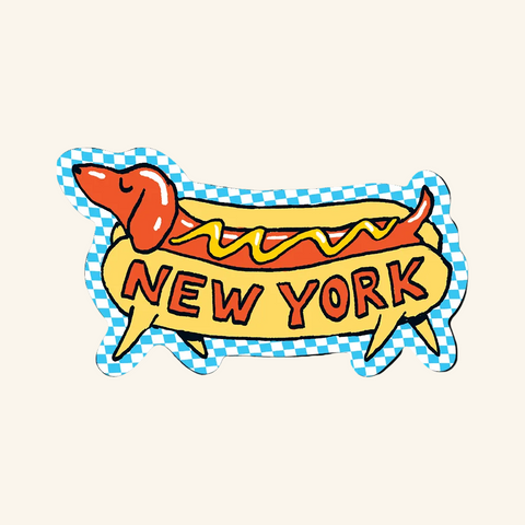 Weiner dog sticker with 'New York' text