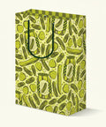 Gift bag with pickle pattern on a white background