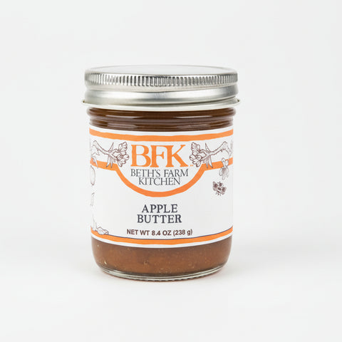 Jar of Beth's Farm Kitchen apple butter on a white background