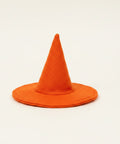 A small orange felt witch hat for a pet.