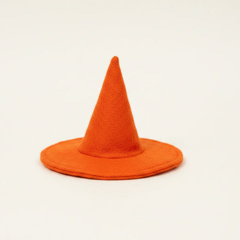 A small orange felt witch hat for a pet.