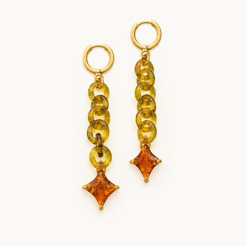 Star Chain Earrings, Sage