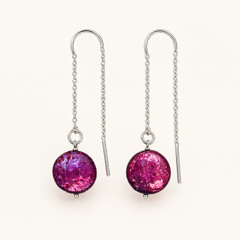 Fuchsia Pearl Threader Earrings