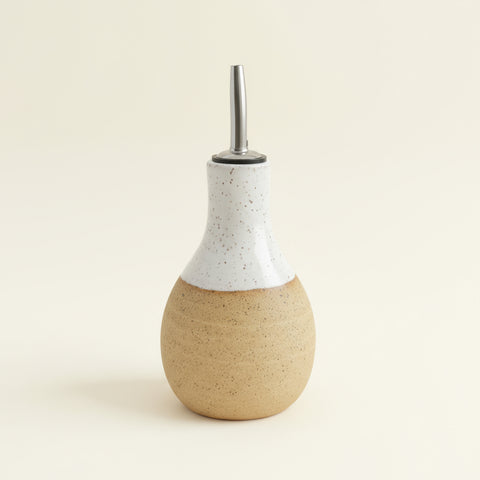 White and speckled brown clay ceramic oil dispenser 
