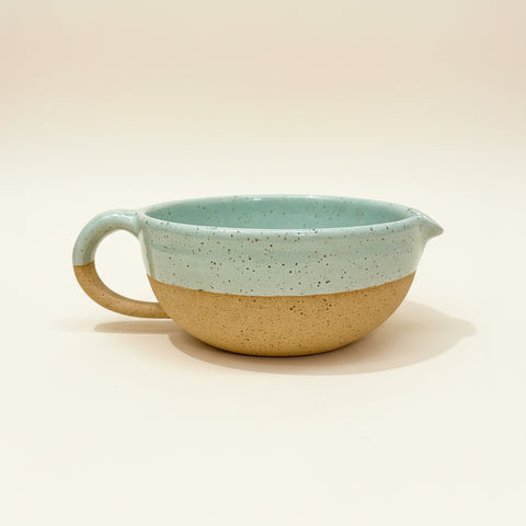 Light blue and speckled clay salad dressing bowl