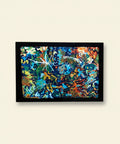 Colorful abstract painting on a wooden surface