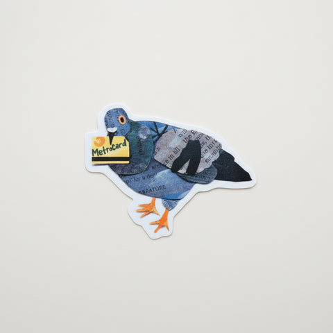 Sticker of a pigeon on a wooden surface