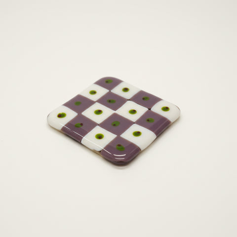 Olive Checkerboard Glass Coaster, Purple