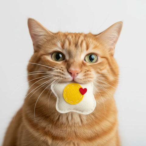 Felt fried egg shaped catnip toy