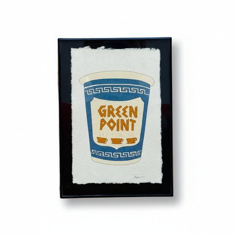 Framed artwork of a GreenPoint coffee cup design