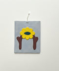 Blue, yellow and brown reflected flower wall tile 