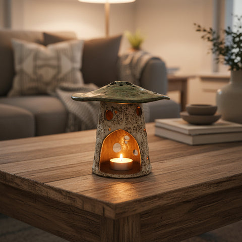 Ceramic Mushroom Luminary, Olive
