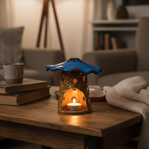 Ceramic Mushroom Luminary, Blue