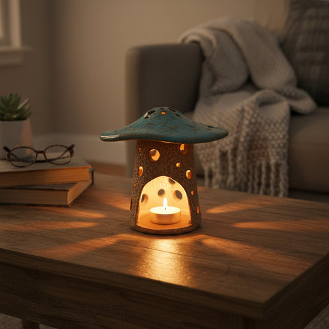 Ceramic Mushroom Luminary, Teal