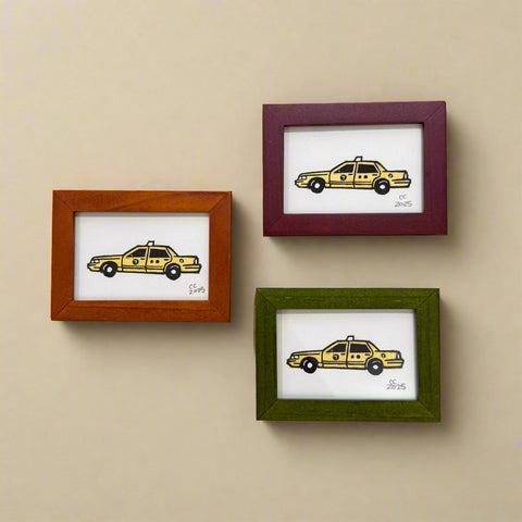 Framed Mini Block Print, Yellow Taxi