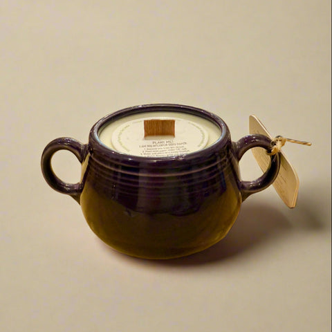 Purple ceramic container candle