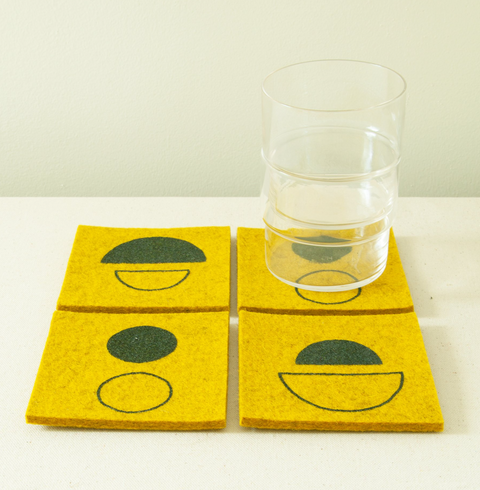 Wool Felt Coaster Set, Olive Arp Geos