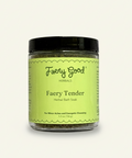 Jar of 'Faery Good' herbal bath soak on a cream colored background