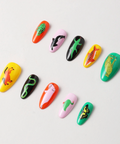 Colorful nail art designs on a white background