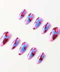 Set of purple and pink nail art designs on a white background