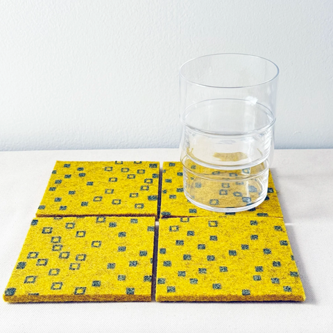 Wool Felt Coaster Set, Metallic Olive Snippets