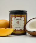 Candle jar with 'Afrevia Solara Grove' label on a white background