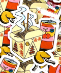 Collection of colorful stickers with various designs on a white background