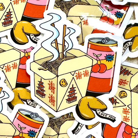 Collection of colorful stickers with various designs on a white background