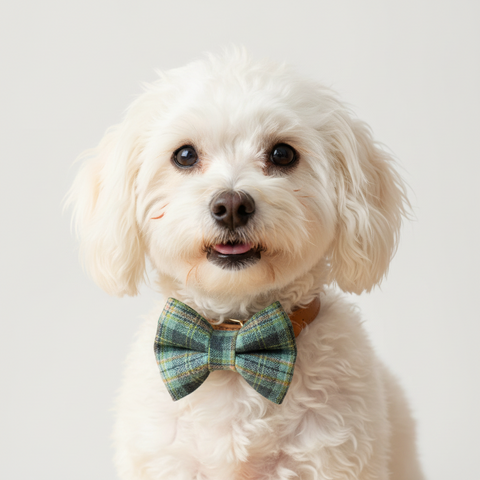 Basil Plaid Dog Bowtie