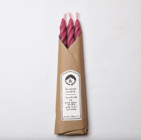 Cherry Beeswax Spiral Taper Candle Set