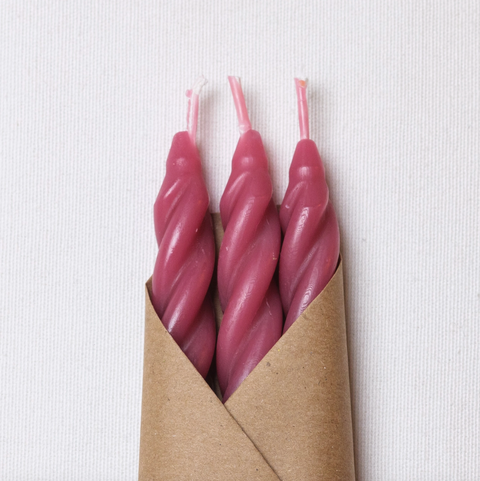 Cherry Beeswax Spiral Taper Candle Set