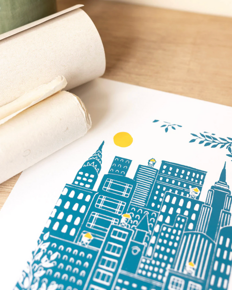 Manhattan Skyline Linocut Print
