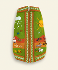 Knitted pet sweater with colorful patterns on a white background